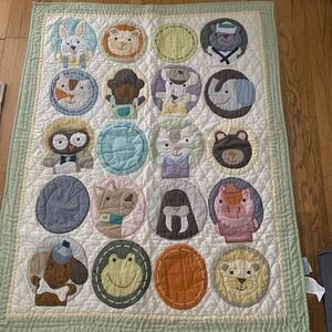 Land of Nod Crib QUILT Critters Animals Baby Blanket